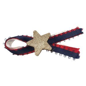 Handmade Patriotic Ribbon and Star Brooch Pin Red White Blue